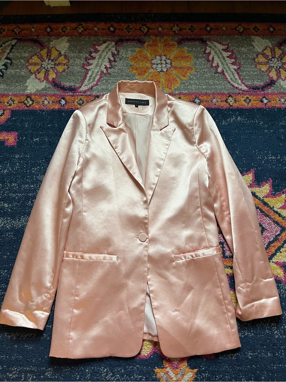 Endless Rose Blush Pink Satin Single-Button Blazer